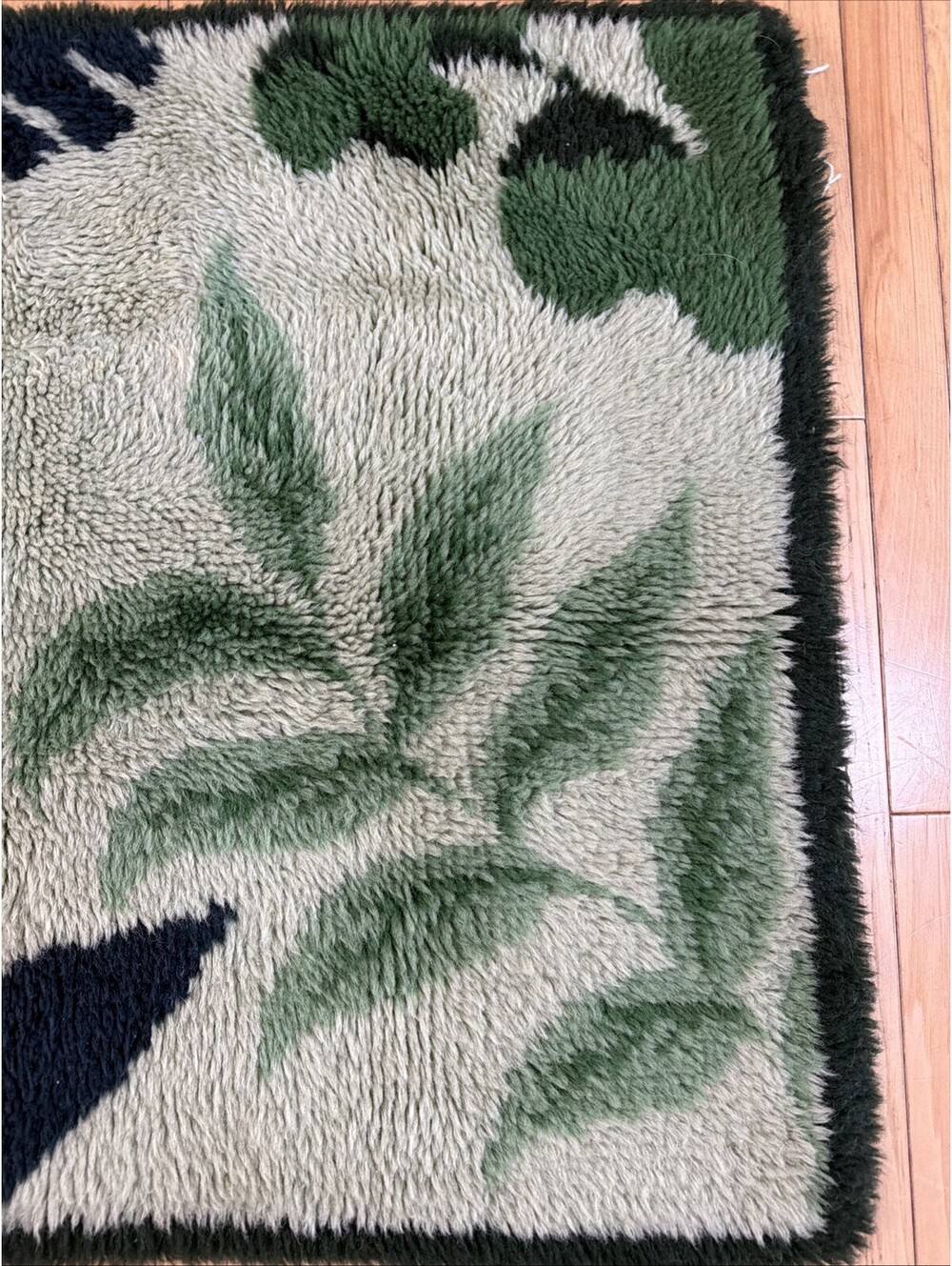 Vintage MCM Latch Hook Rug Shag Tropical Palm Leaf Green Boho 1970s Retro 27x39 - Picture 4 of 7